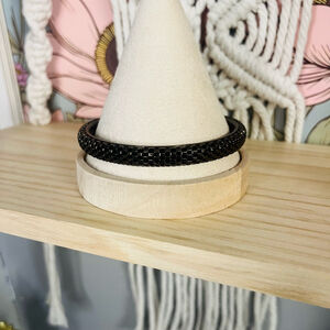 Vintage Black Braided Chain Bangle Bracelet, Edgy Stackable Goth Witchy‎